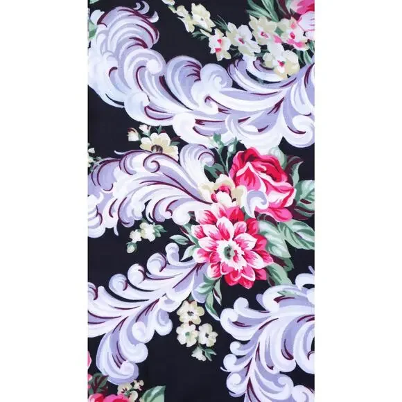 Vintage 1980s Shirt Dress 80s KAREN ALEXANDER Floral Black Maxi Shirtwaist